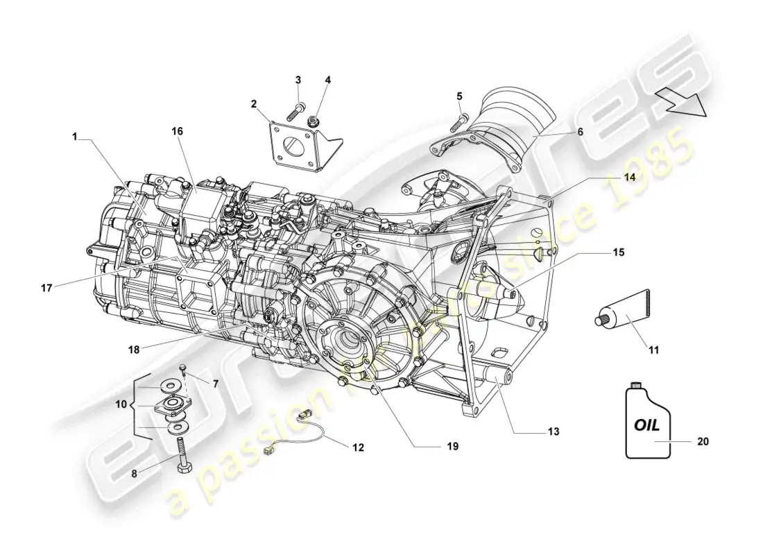lamborghini lp560-4 spider (2012) gearbox, complete parts diagram