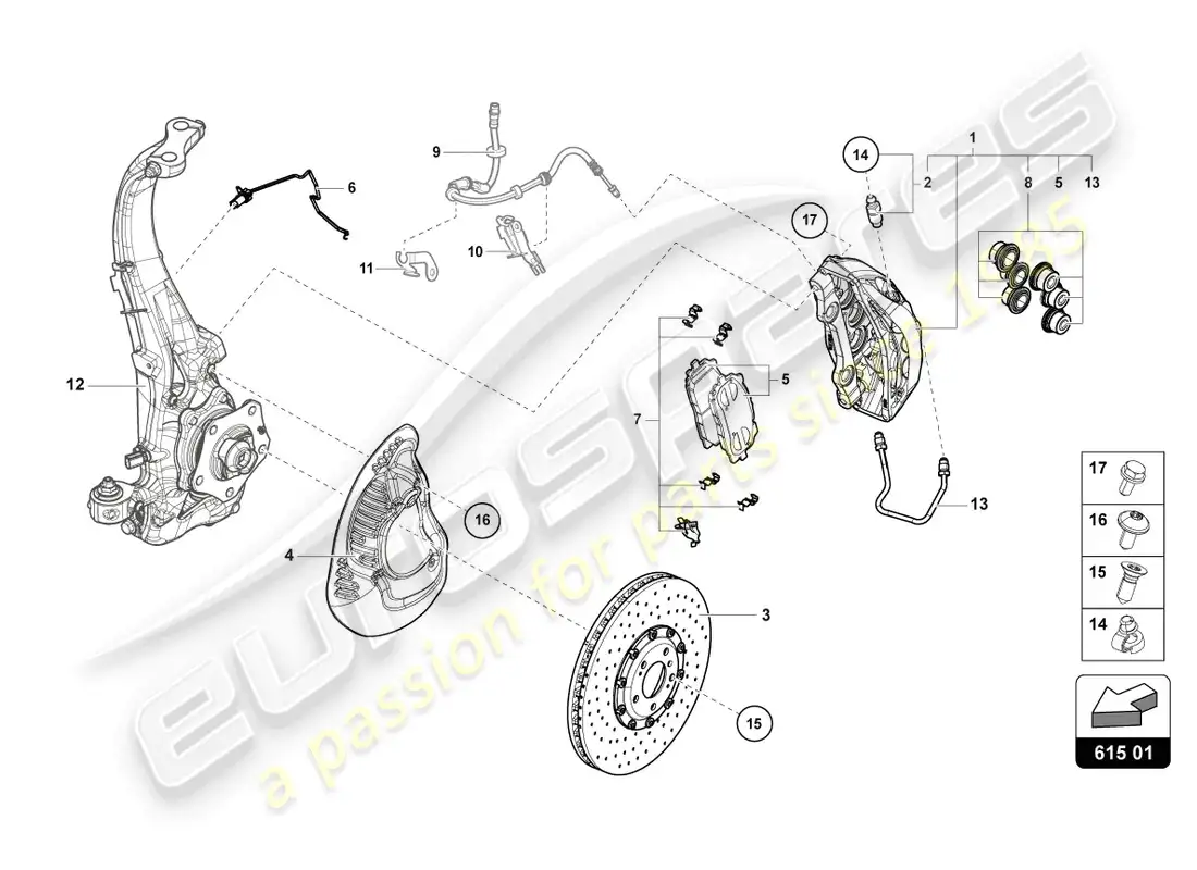 lamborghini urus (2022) fixed calliper brake front parts diagram