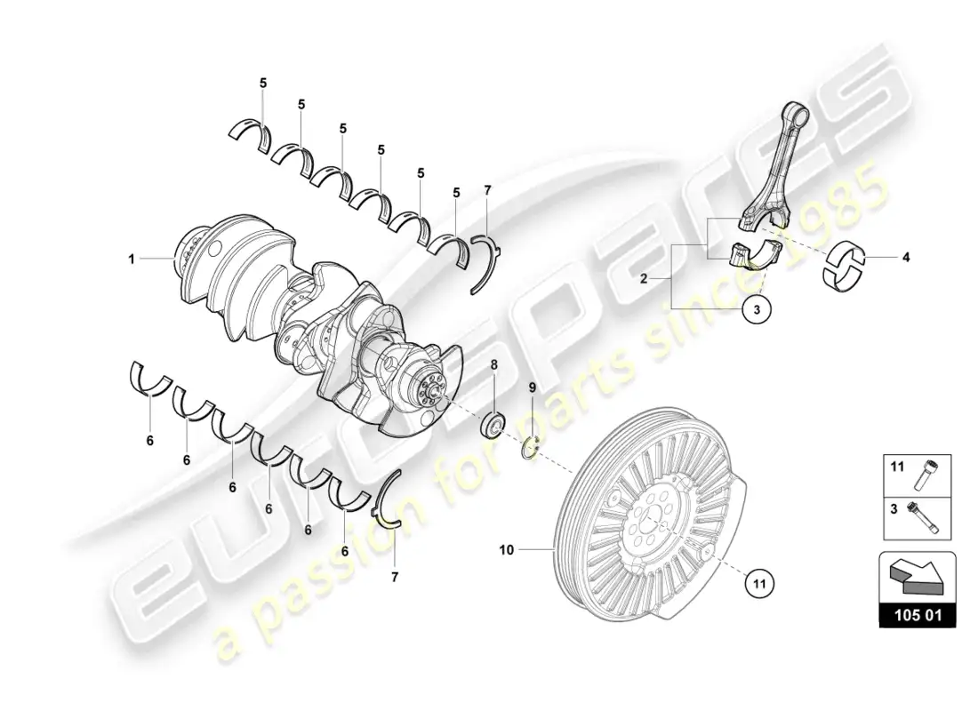 lamborghini sto (2021) crankshaft with bearings parts diagram