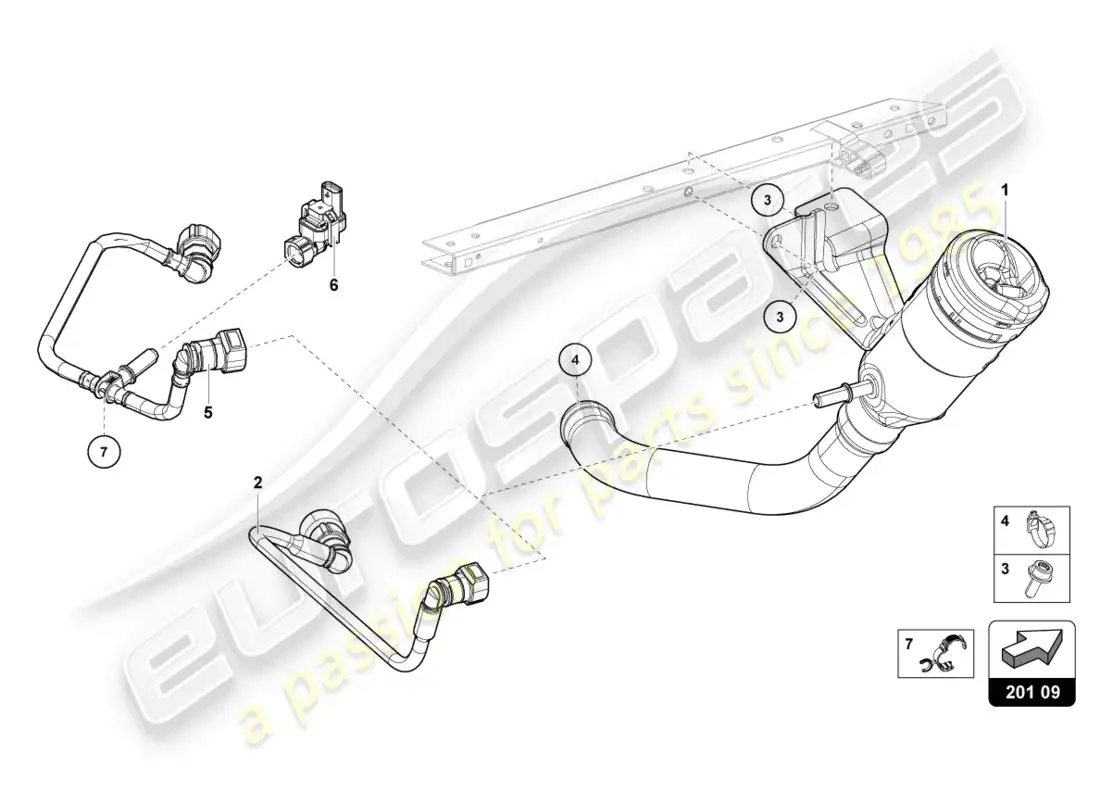 lamborghini evo spyder (2023) fuel filler neck parts diagram