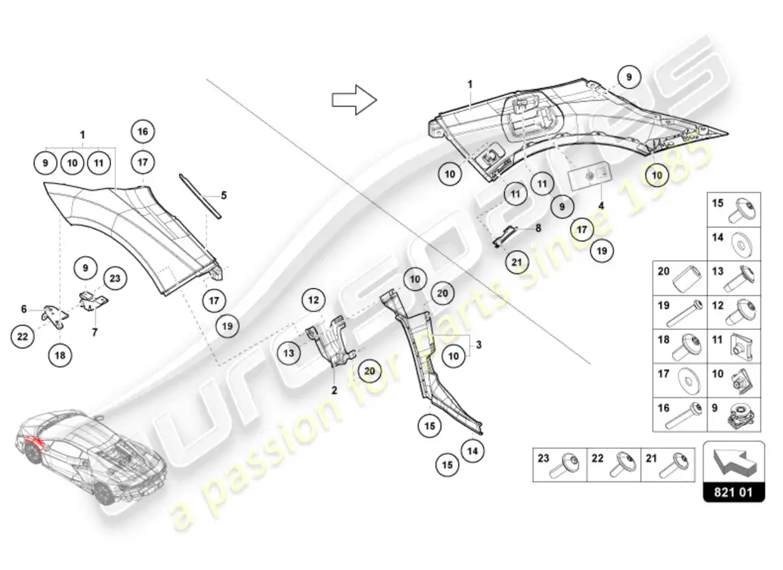lamborghini revuelto coupe (2024) wing protector parts diagram
