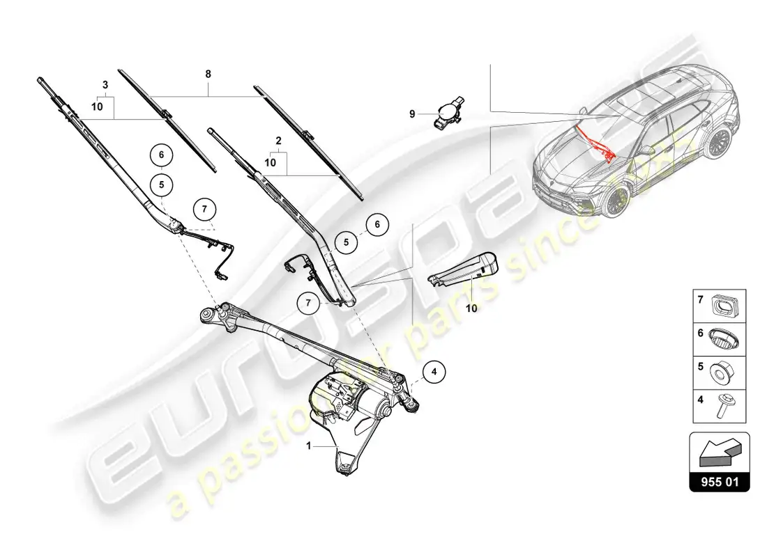 lamborghini urus (2022) windshield wiper parts diagram