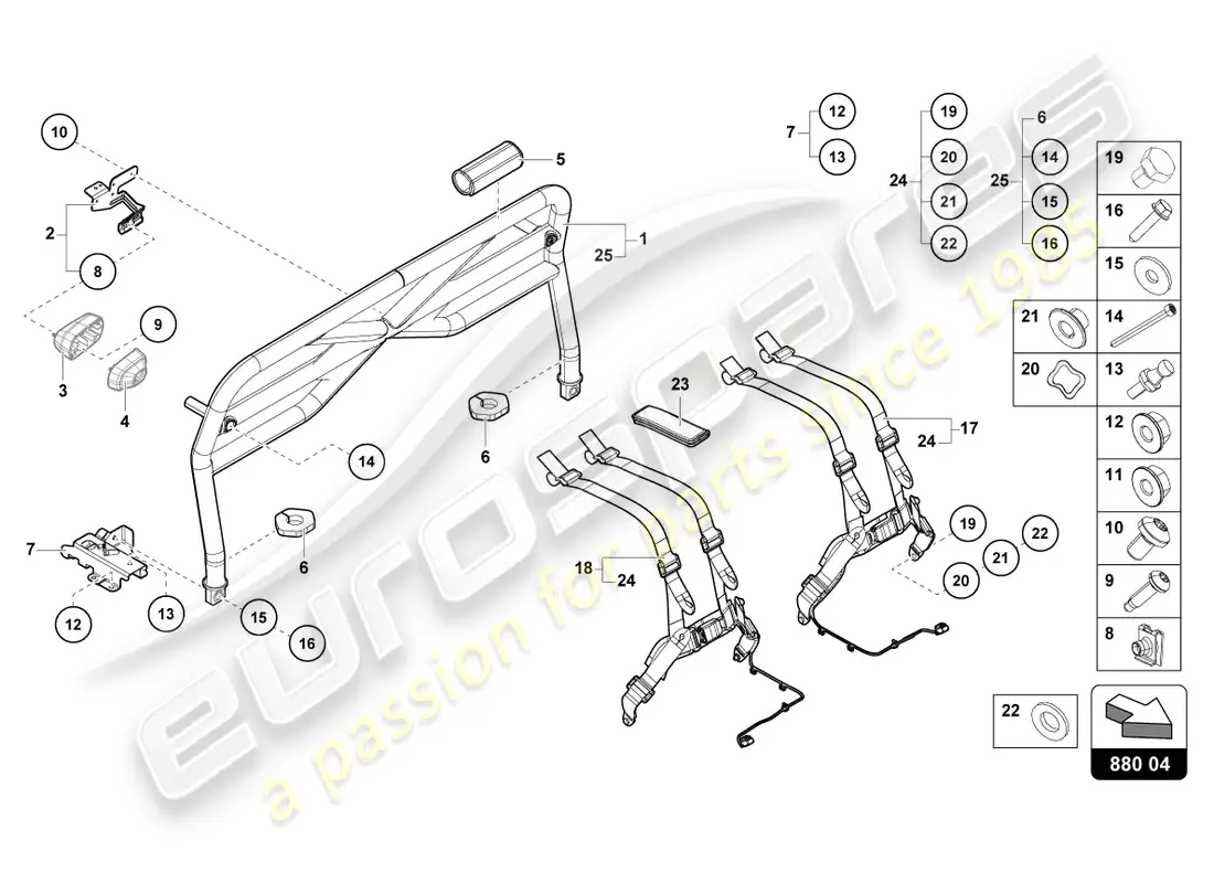 lamborghini sto (2023) roll bar parts diagram