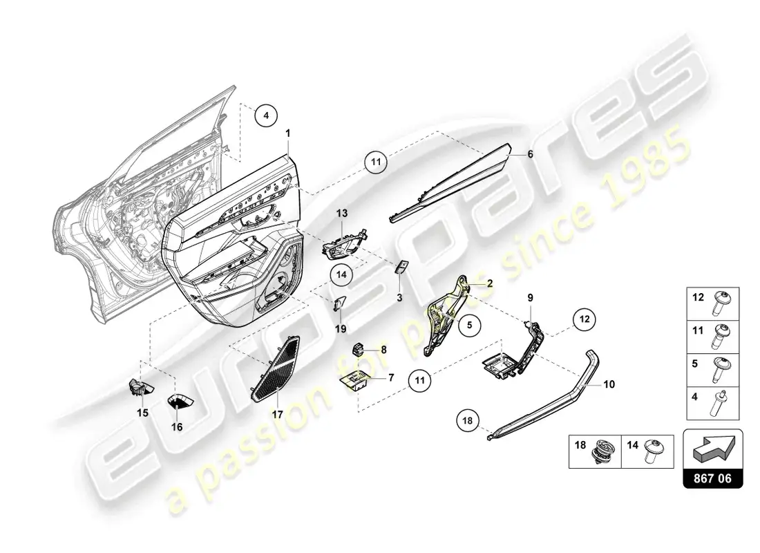 lamborghini urus (2022) door panel rear parts diagram