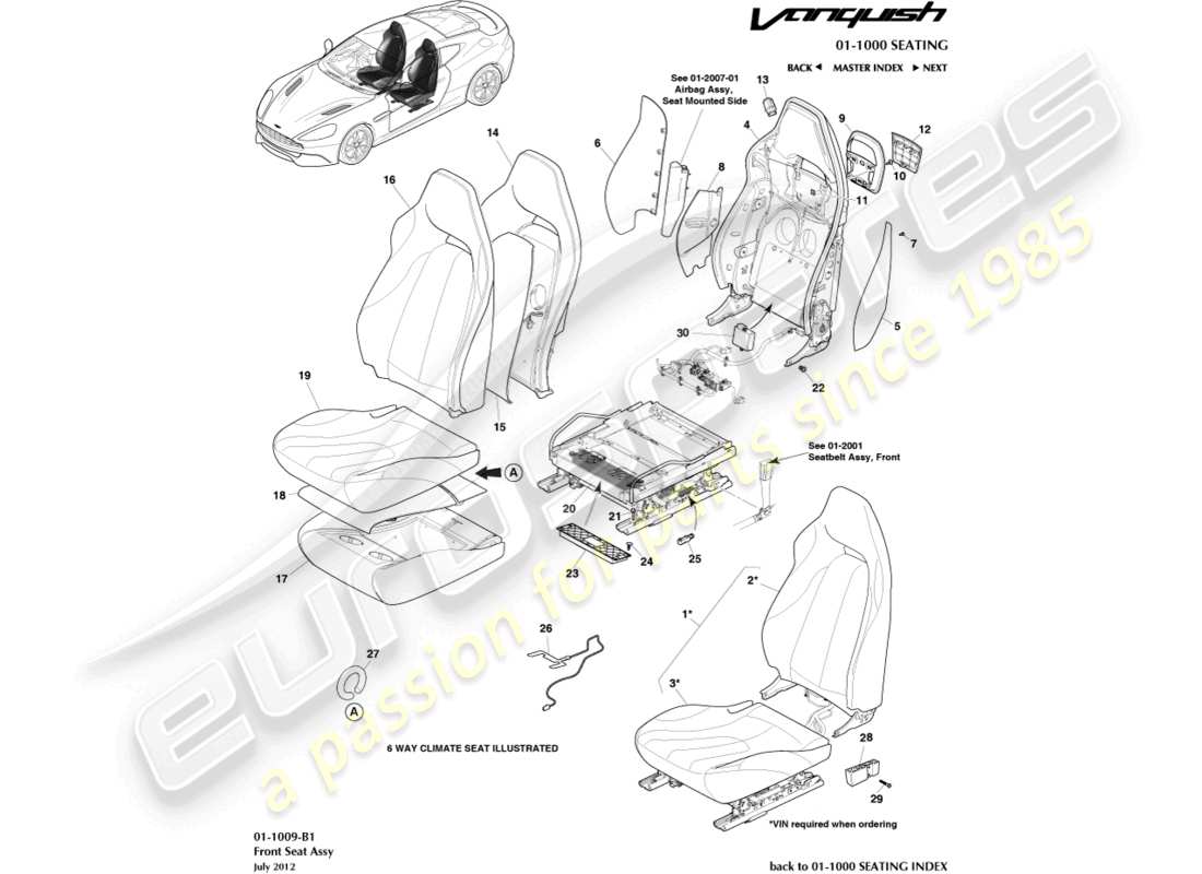 VIEW PARTS DIAGRAMS FROM THE ASTON MARTIN VANQUISH PARTS CATALOGUE a part diagram from the aston martin vanquish parts catalogue