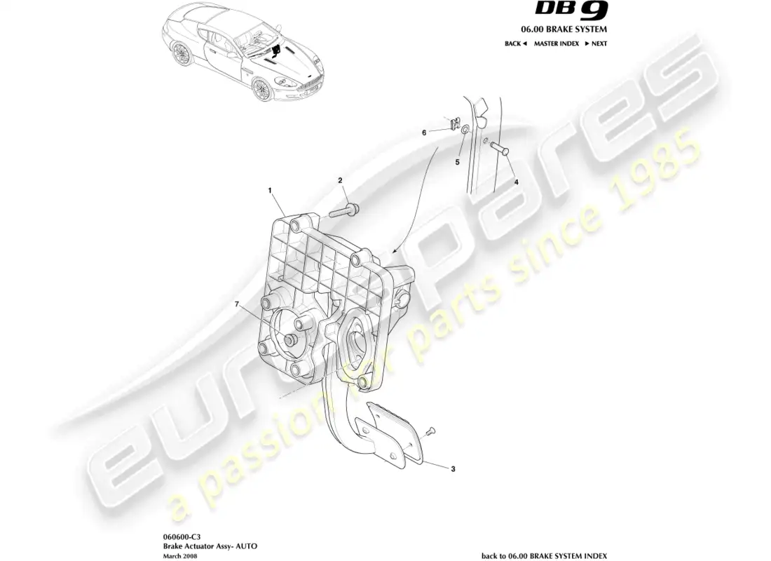 aston martin db9 (2012) brake actuator assembly, auto parts diagram