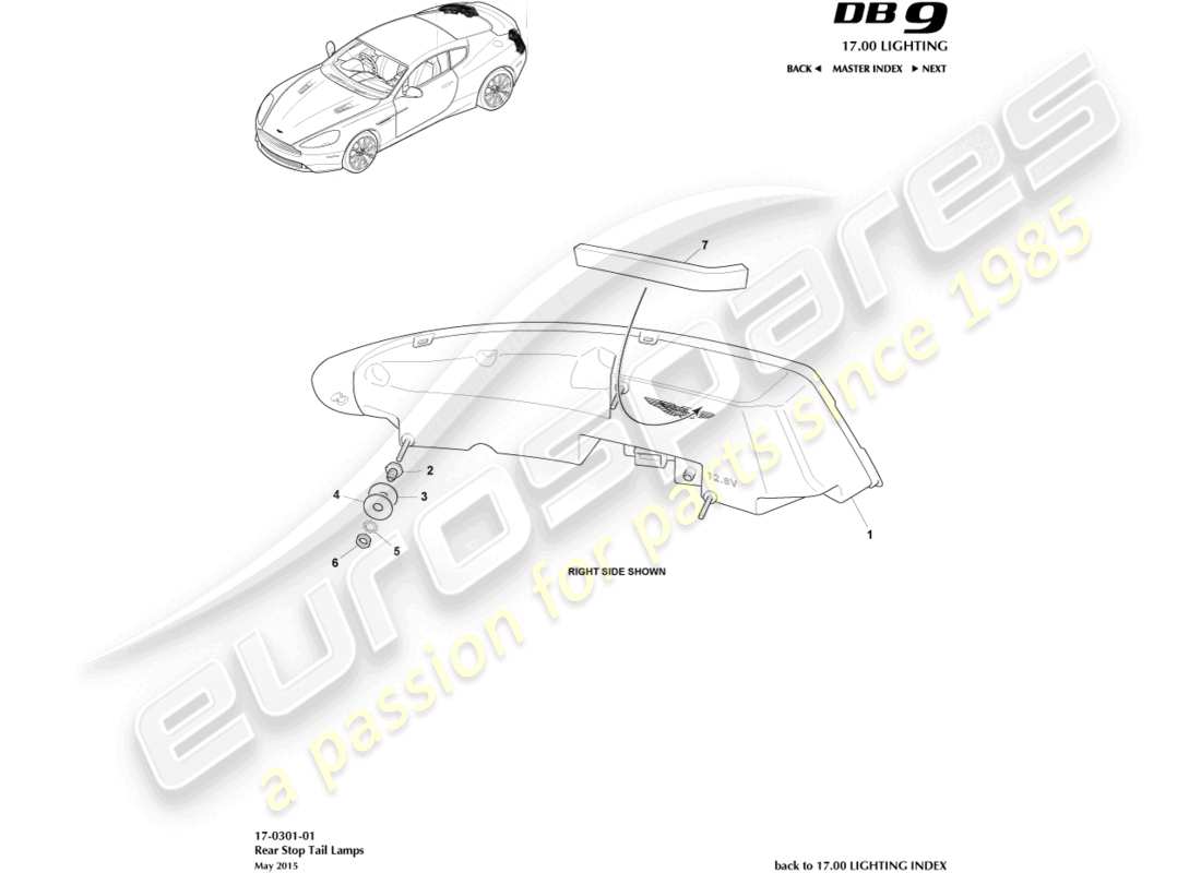 aston martin db9 (2014) rear lamps parts diagram