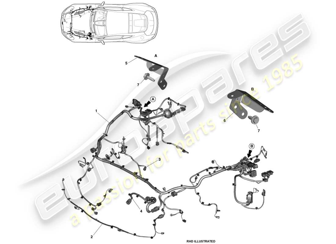 aston martin vanquish (2013) front & engine bay harness part diagram