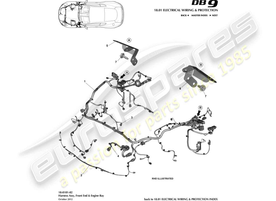 aston martin db9 (2015) front & engine bay harness part diagram