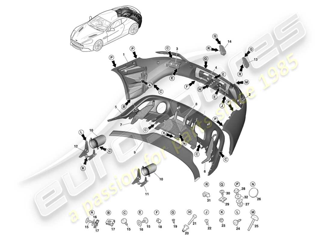 aston martin vanquish (2013) rear bumper part diagram