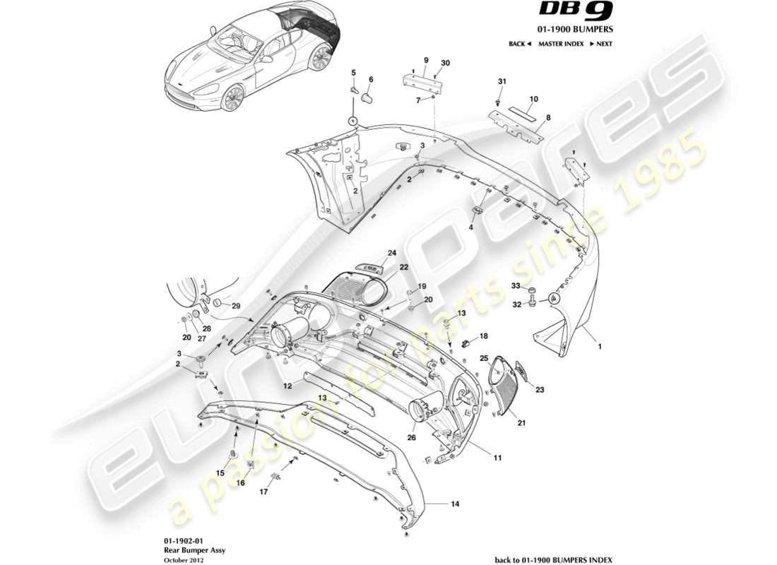 aston martin db9 (2015) rear bumper part diagram