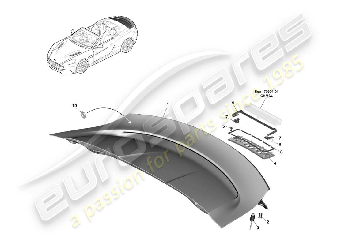 aston martin vanquish (2013) decklid assembly, volante part diagram