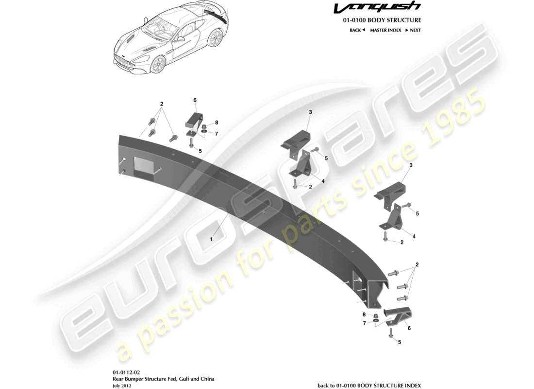 aston martin vanquish (2015) rear bumpr structure, fed, gcc, china parts diagram