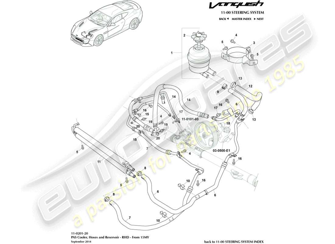 aston martin vanquish (2015) pas hoses, rhd 15my on part diagram