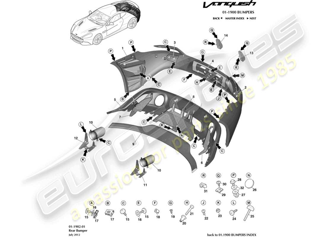 aston martin vanquish (2018) rear bumper part diagram