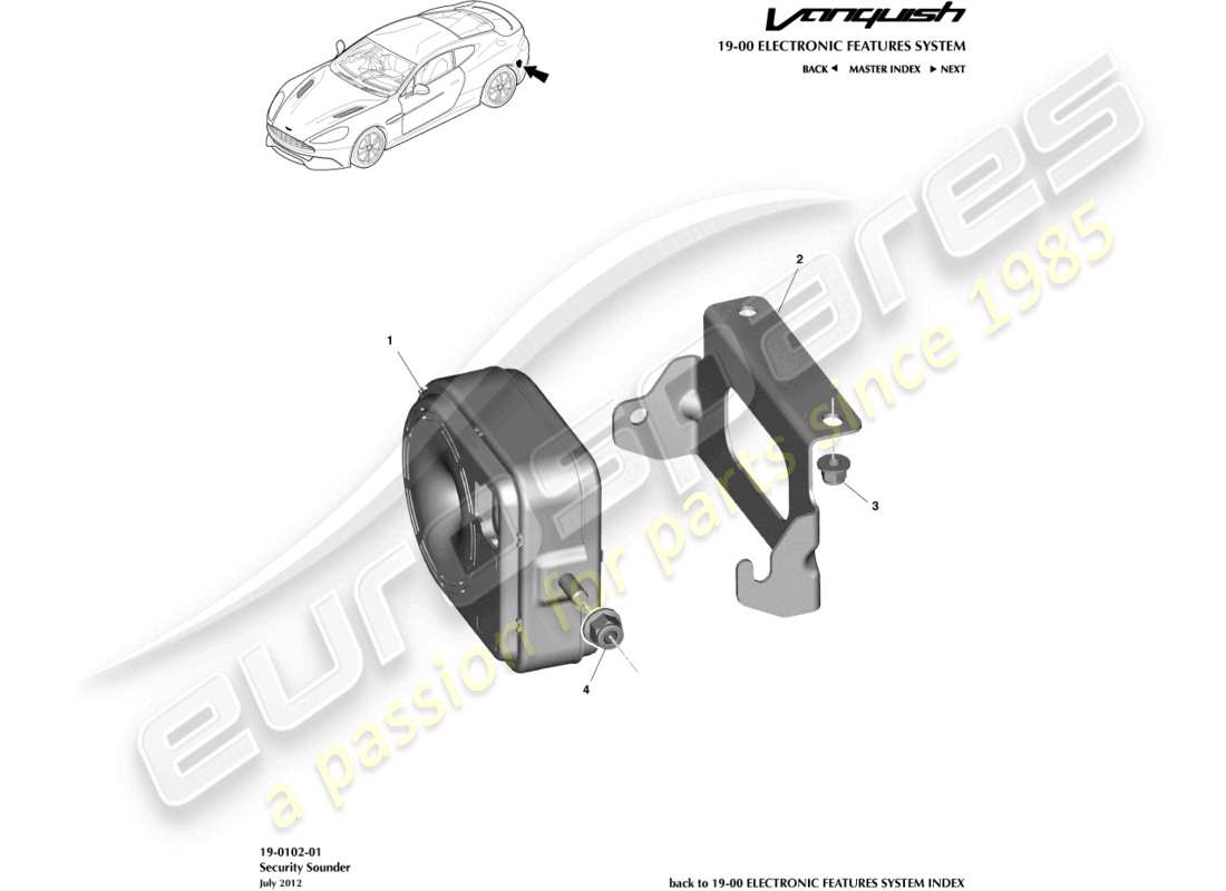 aston martin vanquish (2018) alarm horns & sirens part diagram