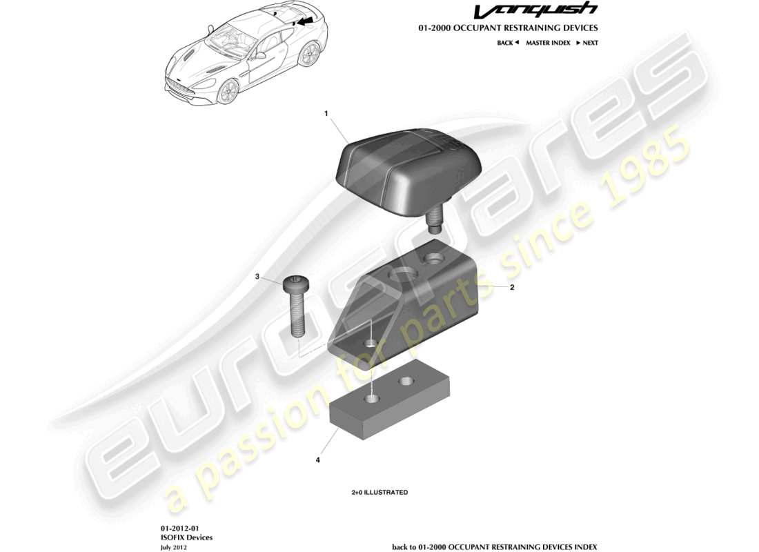 aston martin vanquish (2016) isofix tether brackets part diagram