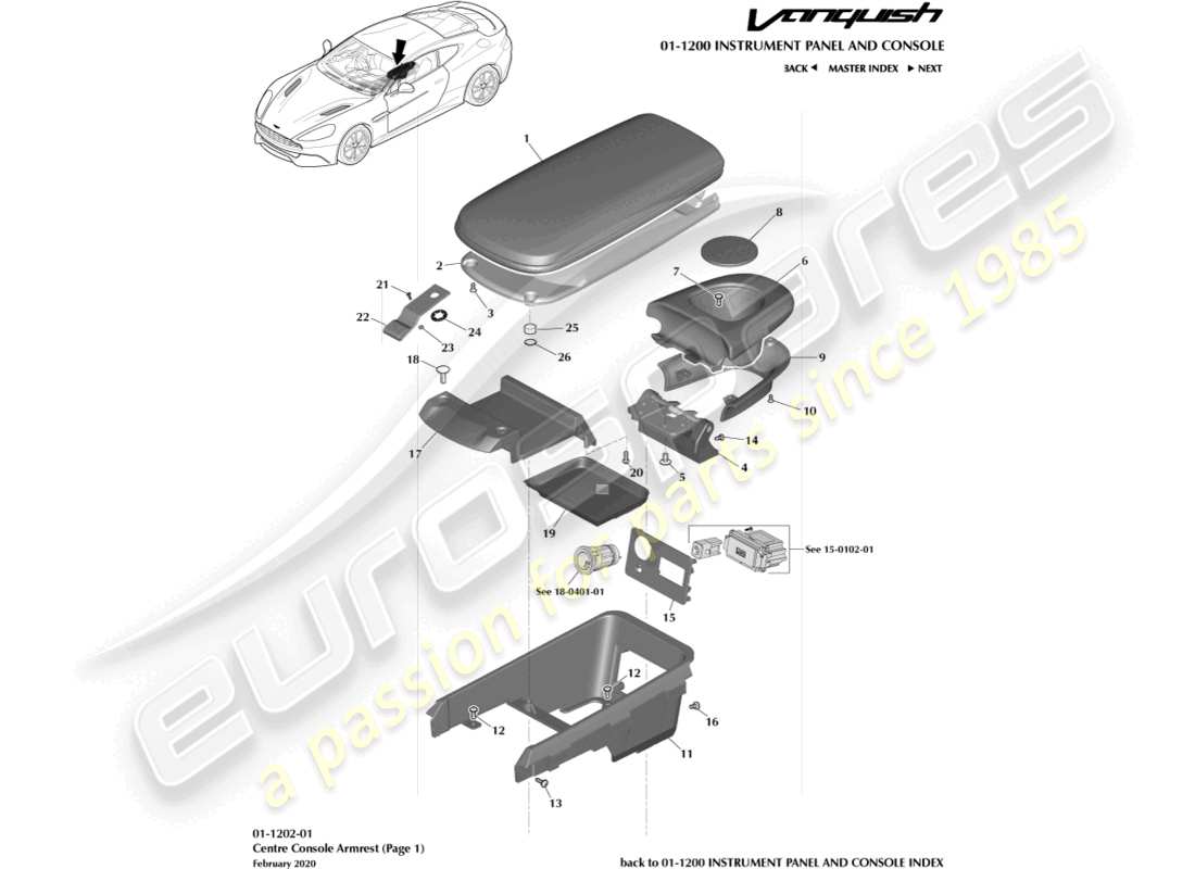 aston martin vanquish (2016) centre console armrest, page 1 part diagram