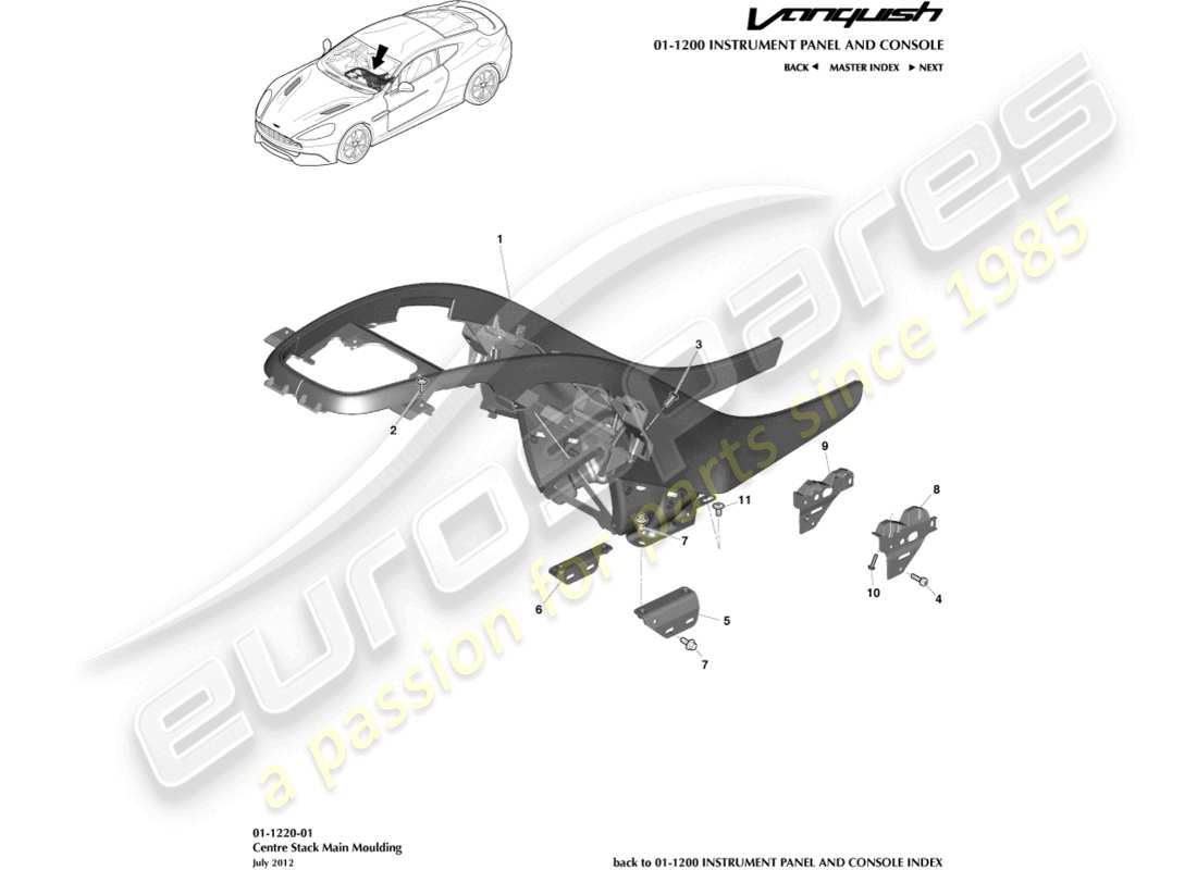 aston martin vanquish (2016) centre stack moulding part diagram