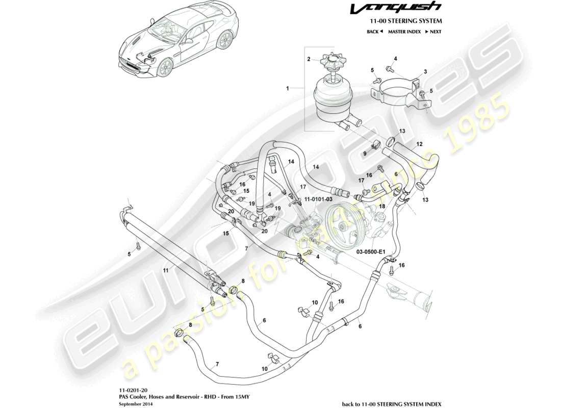 aston martin vanquish (2016) pas hoses, rhd 15my on part diagram