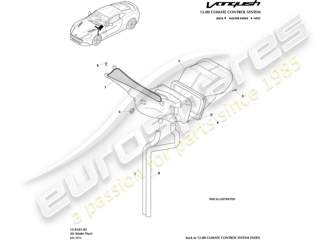 aston martin vanquish (2016) air intake components part diagram