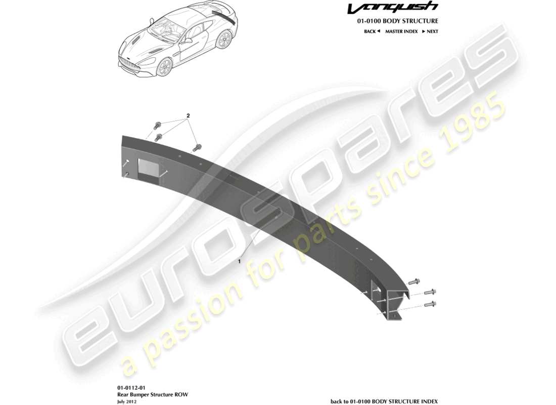 aston martin vanquish (2018) rear bumper structure, row part diagram