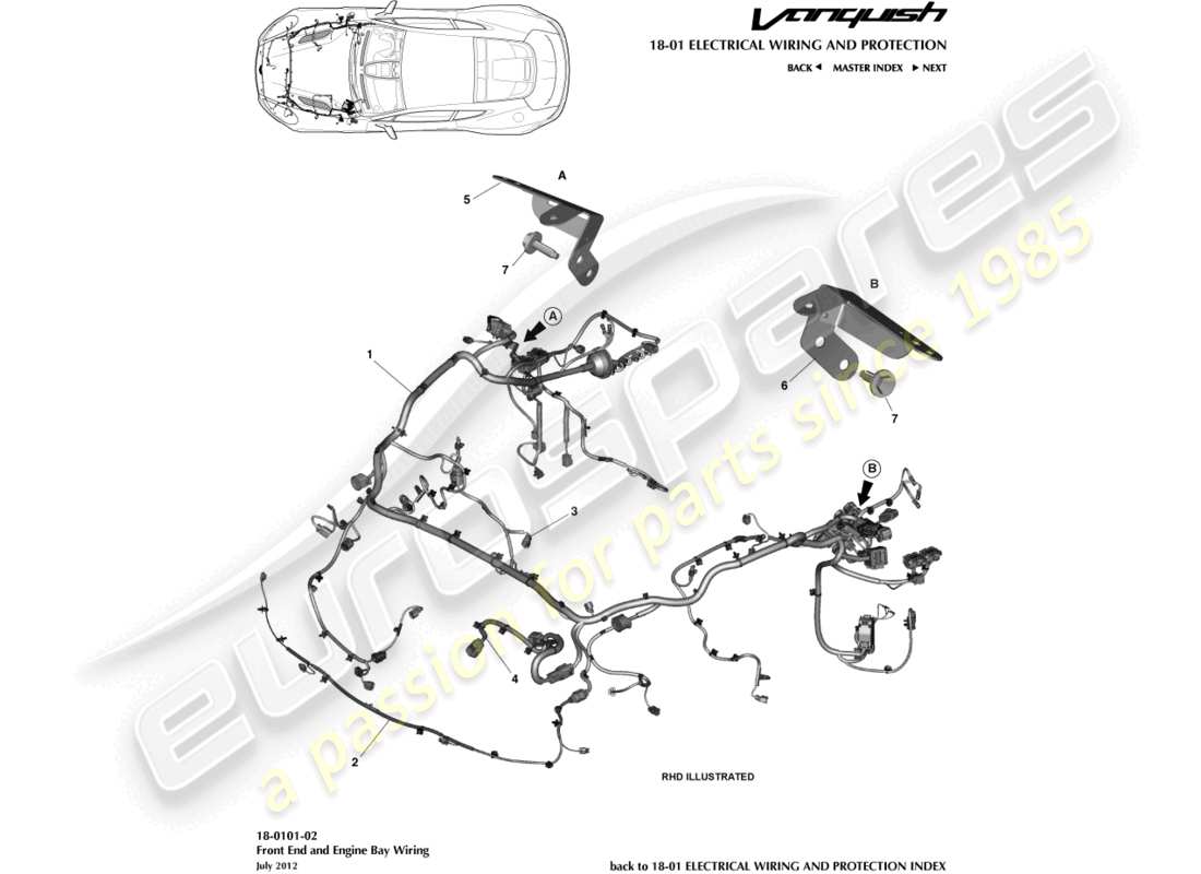 aston martin vanquish (2018) front & engine bay harness part diagram