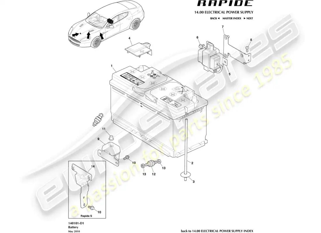 aston martin rapide (2012) battery parts diagram