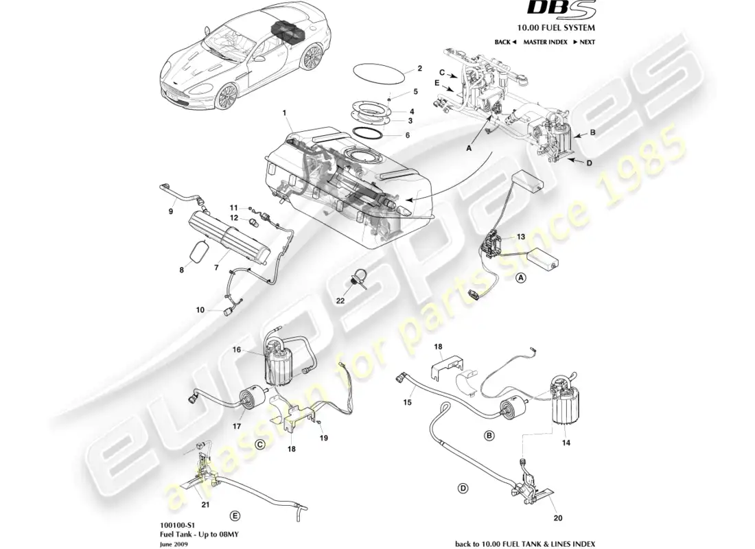aston martin dbs (2012) fuel tank assy, to 08my parts diagram
