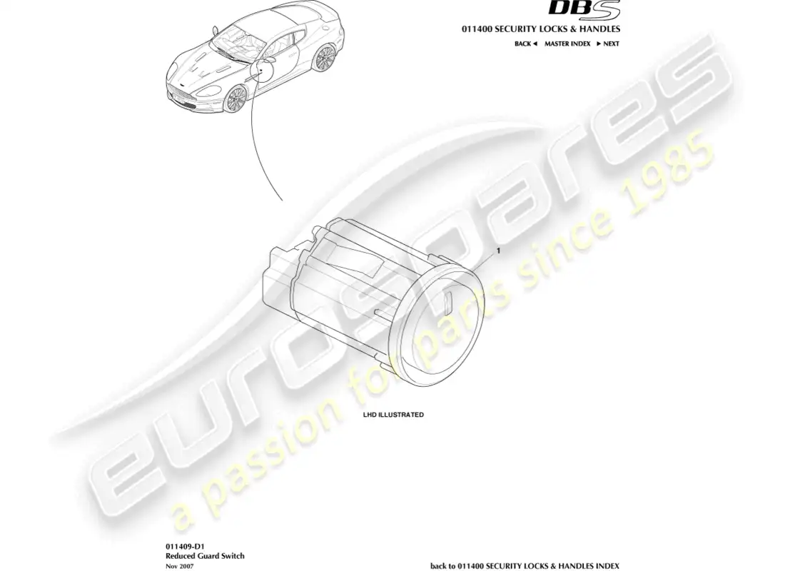aston martin dbs (2012) reduced guard switch parts diagram