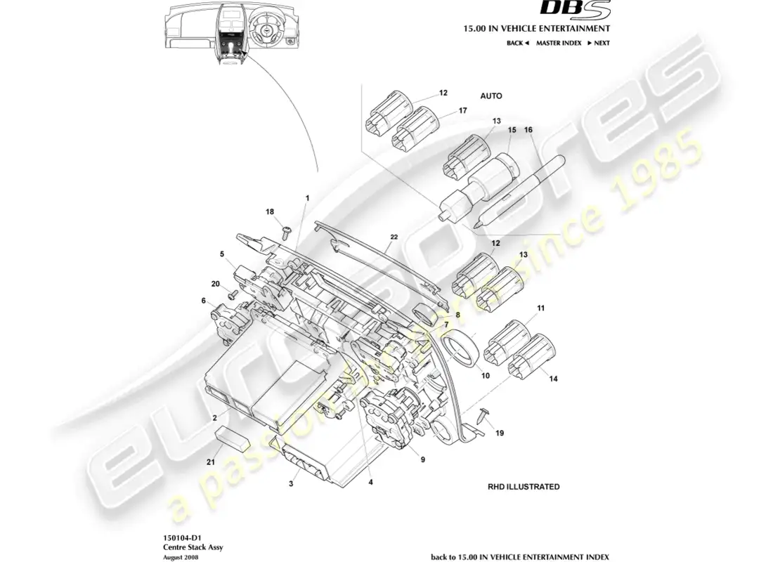 aston martin dbs (2012) centre stack parts diagram