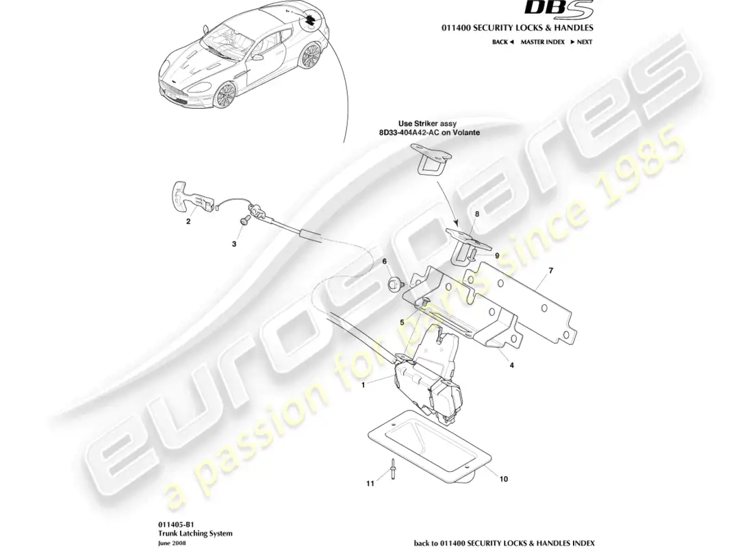 aston martin dbs (2012) trunk latch system parts diagram