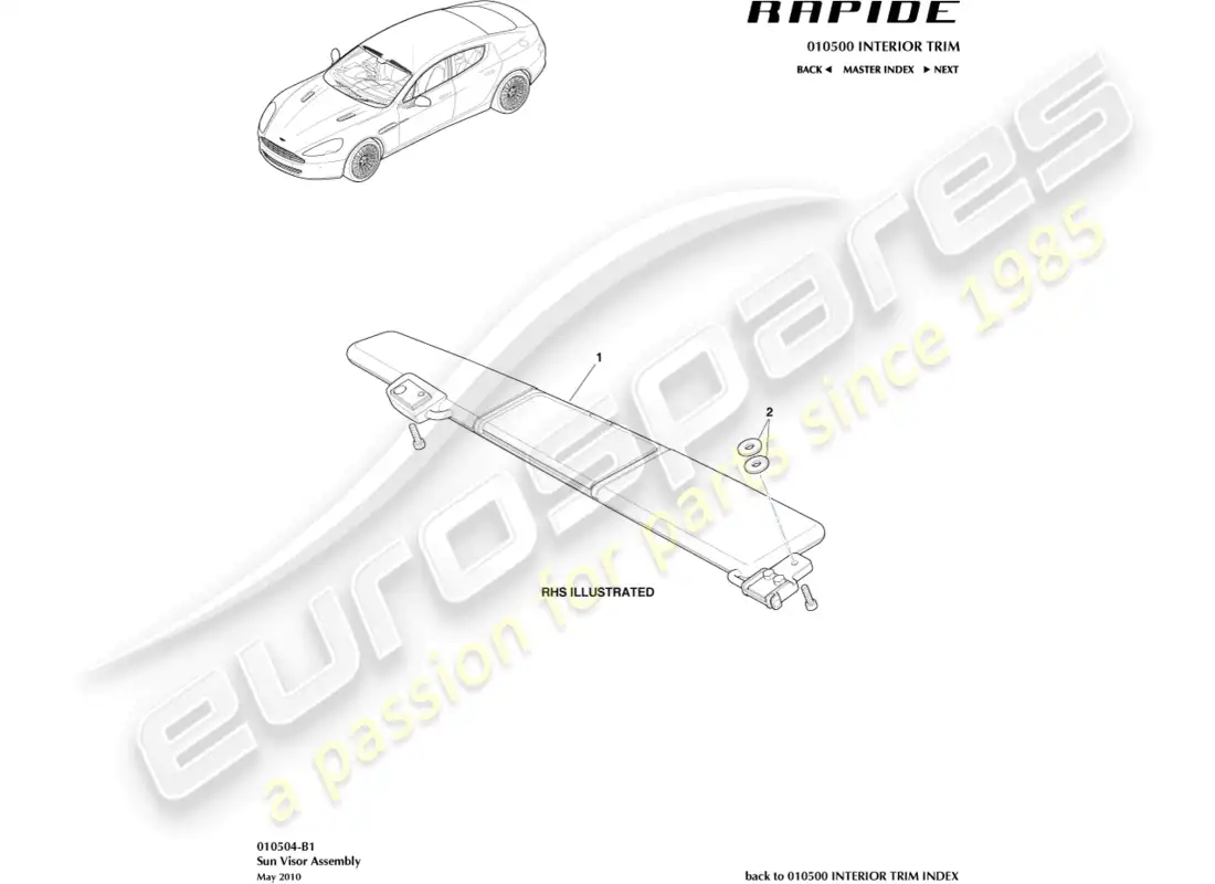 aston martin rapide (2017) sunvisors parts diagram