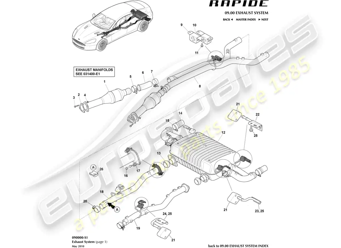 aston martin rapide (2016) exhaust system parts diagram