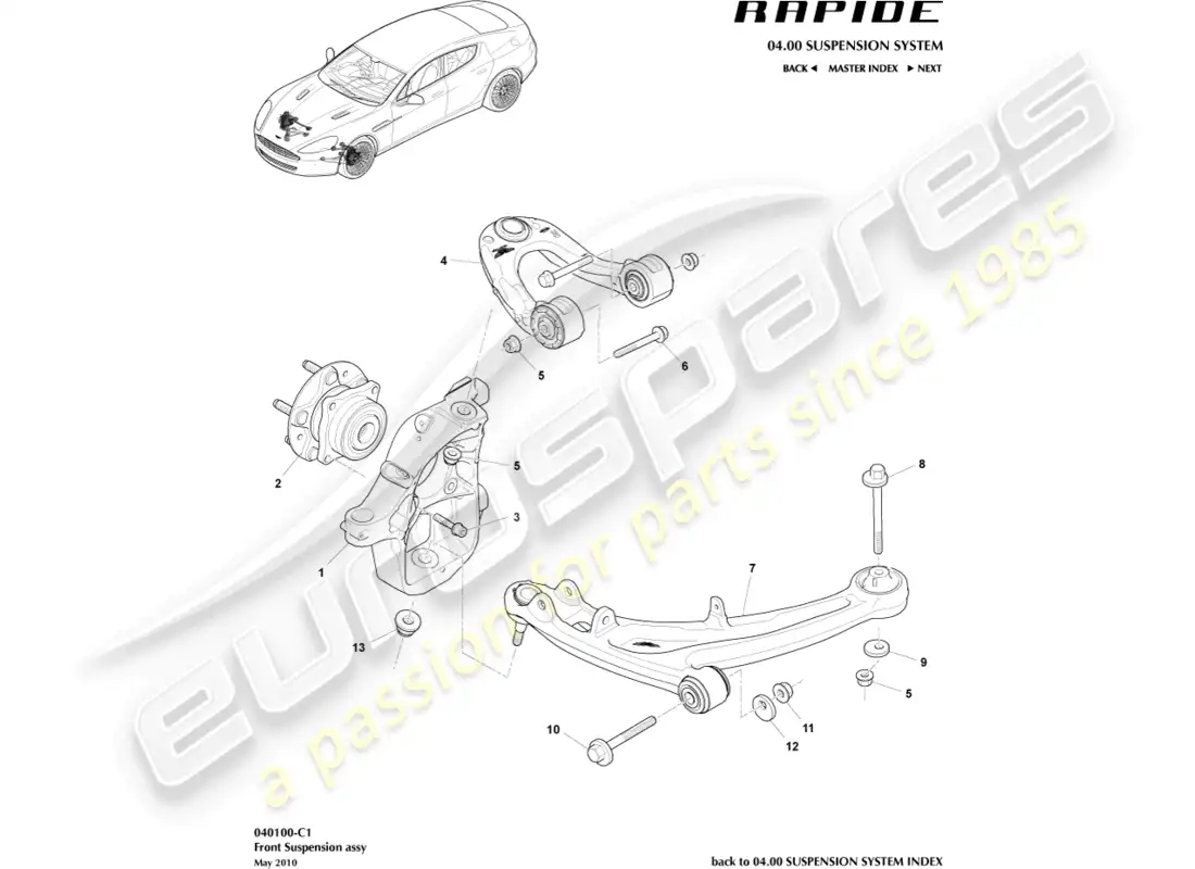 aston martin rapide (2012) front suspension assembly parts diagram