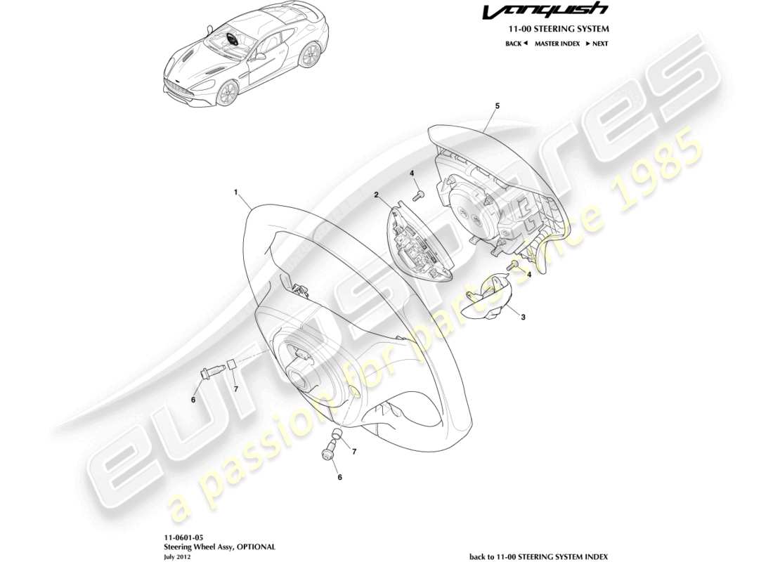 aston martin vanquish (2015) steering wheel, optional part diagram
