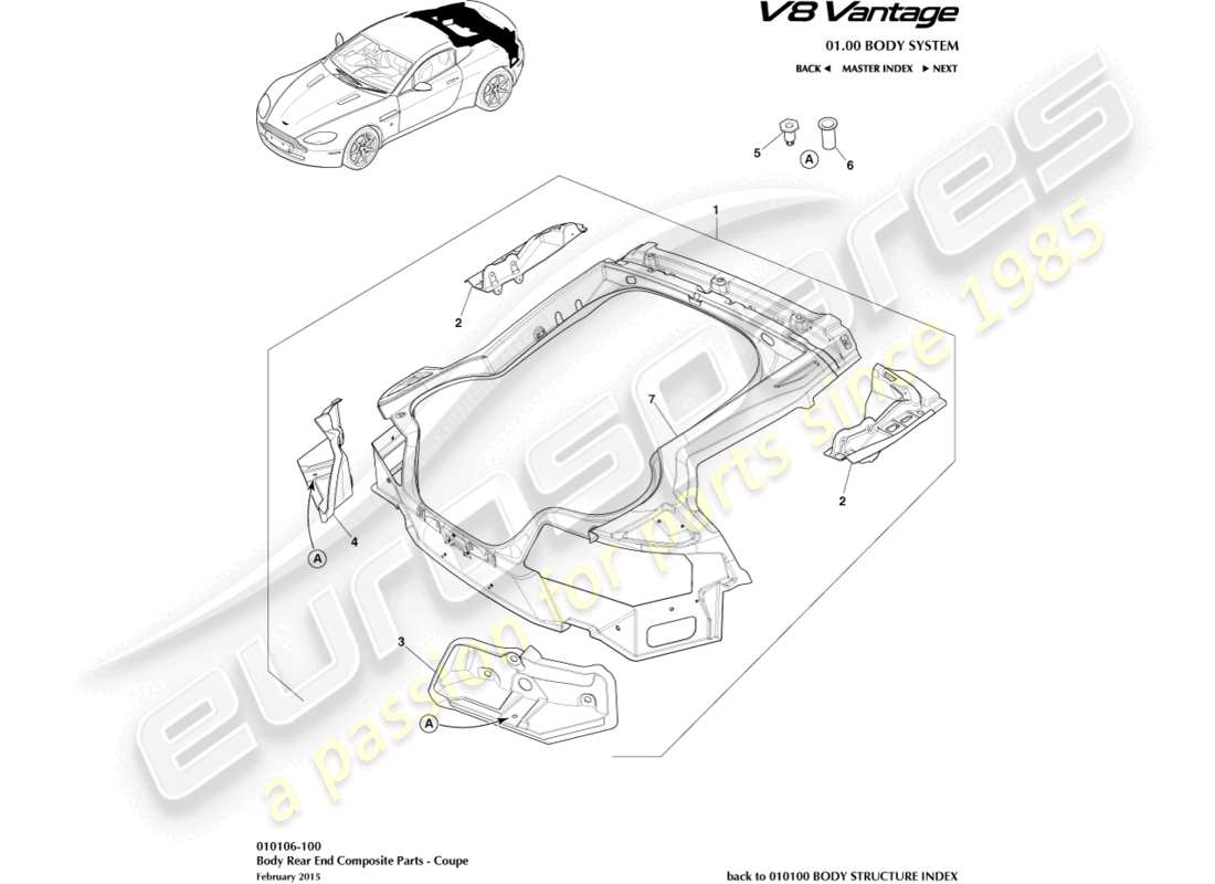 aston martin v8 vantage (2015) body rear end composite, coupe part diagram