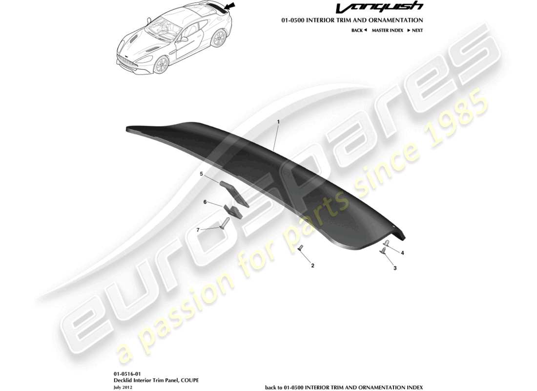 aston martin vanquish (2016) tailgate trim panel, coupe part diagram