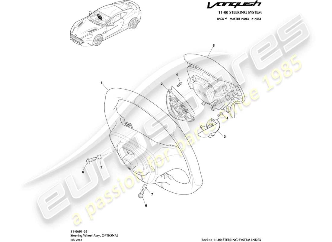 aston martin vanquish (2016) steering wheel, optional part diagram