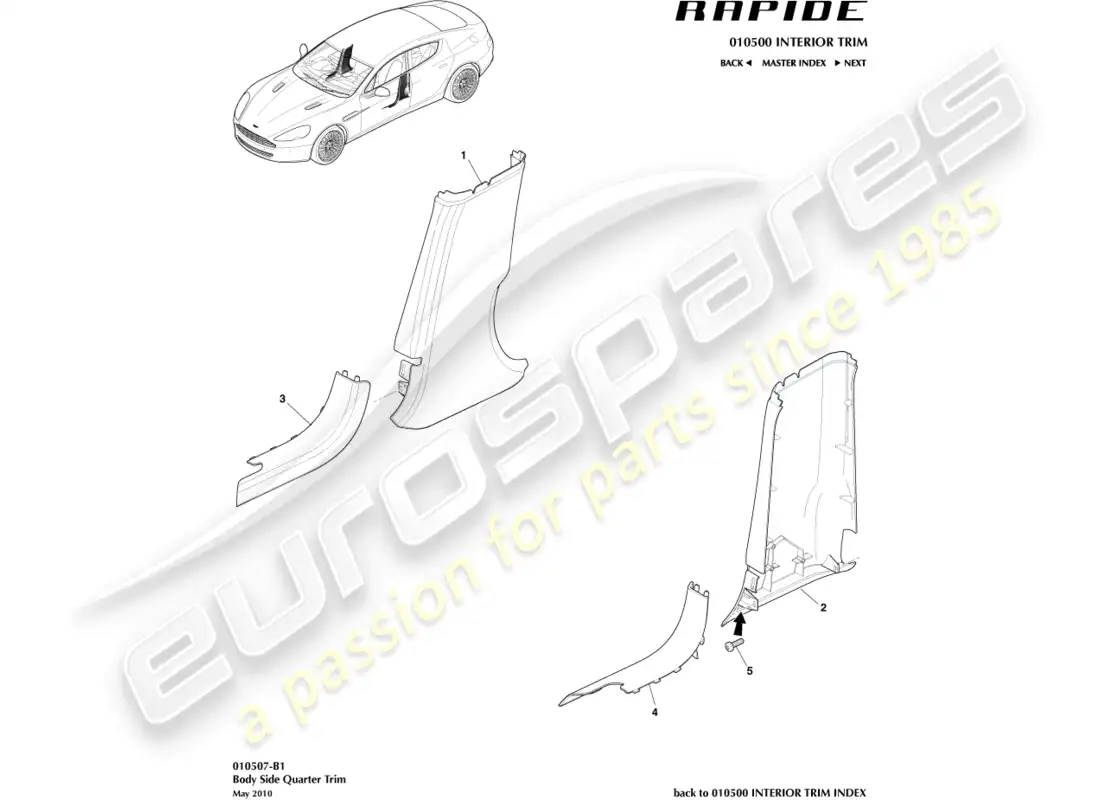 aston martin rapide (2017) rear quarter trim panel parts diagram