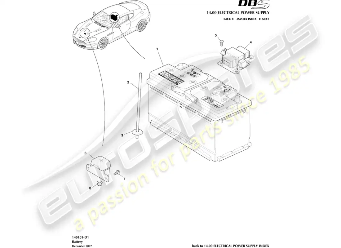 aston martin dbs (2013) battery parts diagram