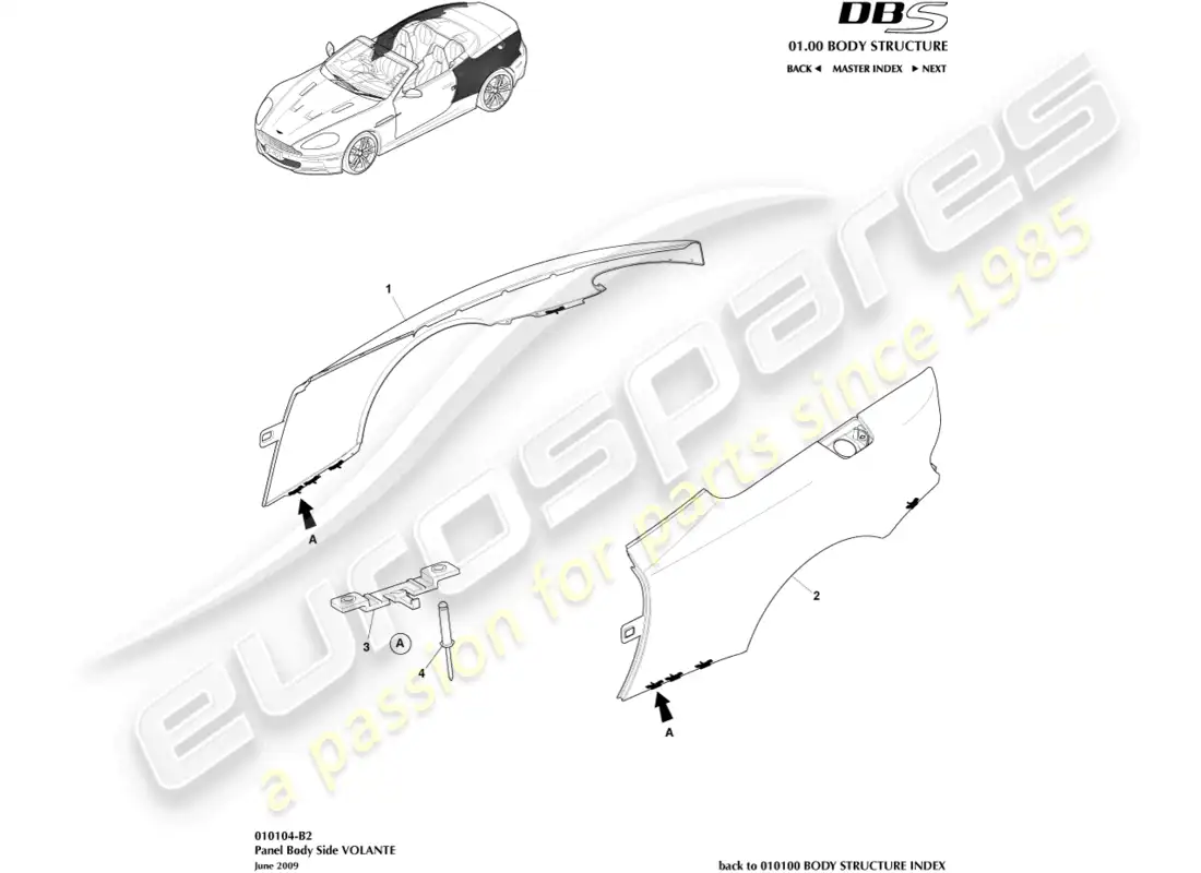 aston martin dbs (2011) panel body side, volante parts diagram