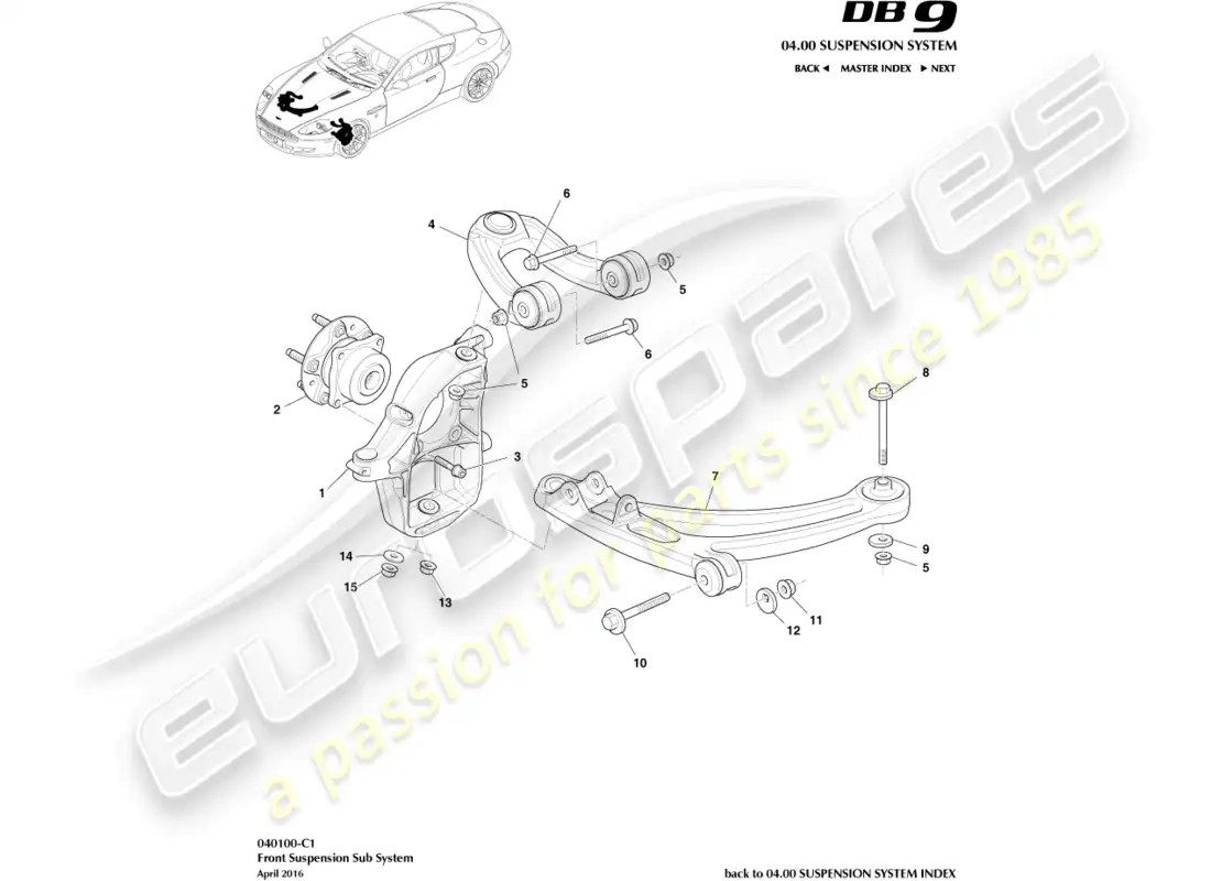 aston martin db9 (2006) front suspension assembly parts diagram