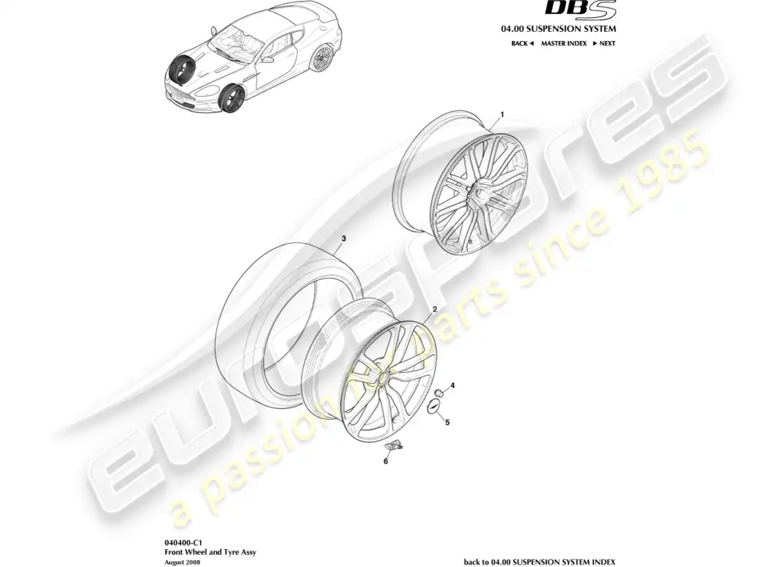 aston martin dbs (2013) front wheels & tyres parts diagram