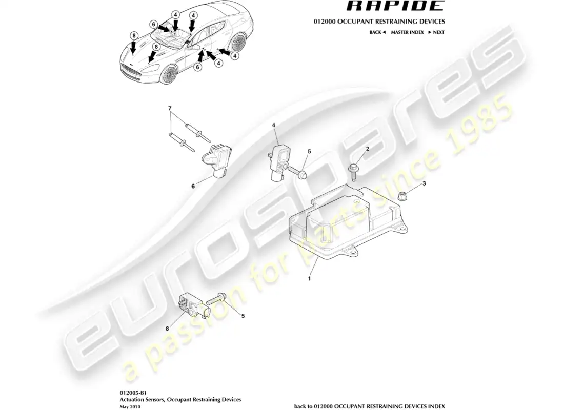 aston martin rapide (2017) actuation sensors parts diagram
