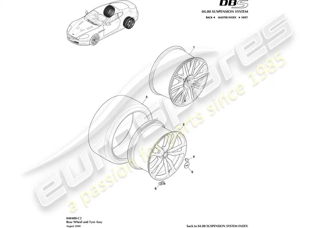 aston martin dbs (2013) rear wheels & tyres parts diagram