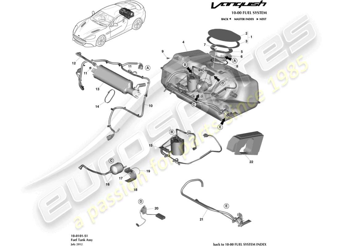 aston martin vanquish (2015) fuel tank assy parts diagram