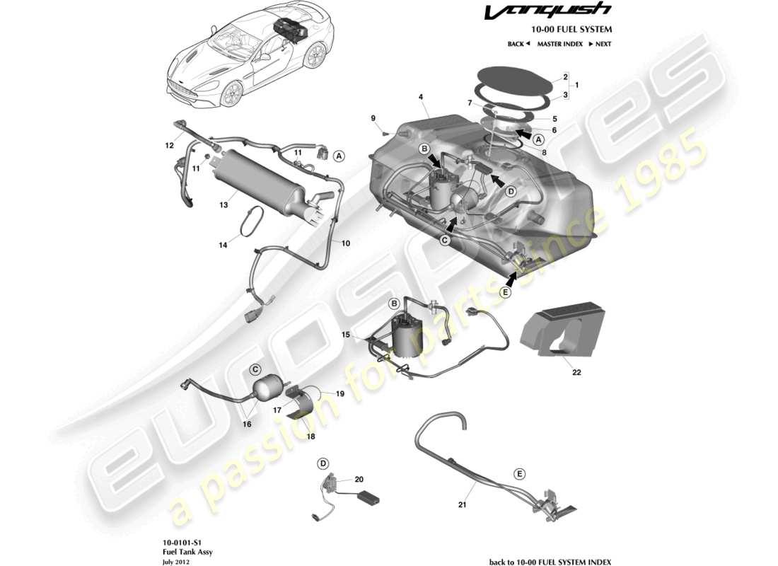 aston martin vanquish (2015) fuel tank assy part diagram