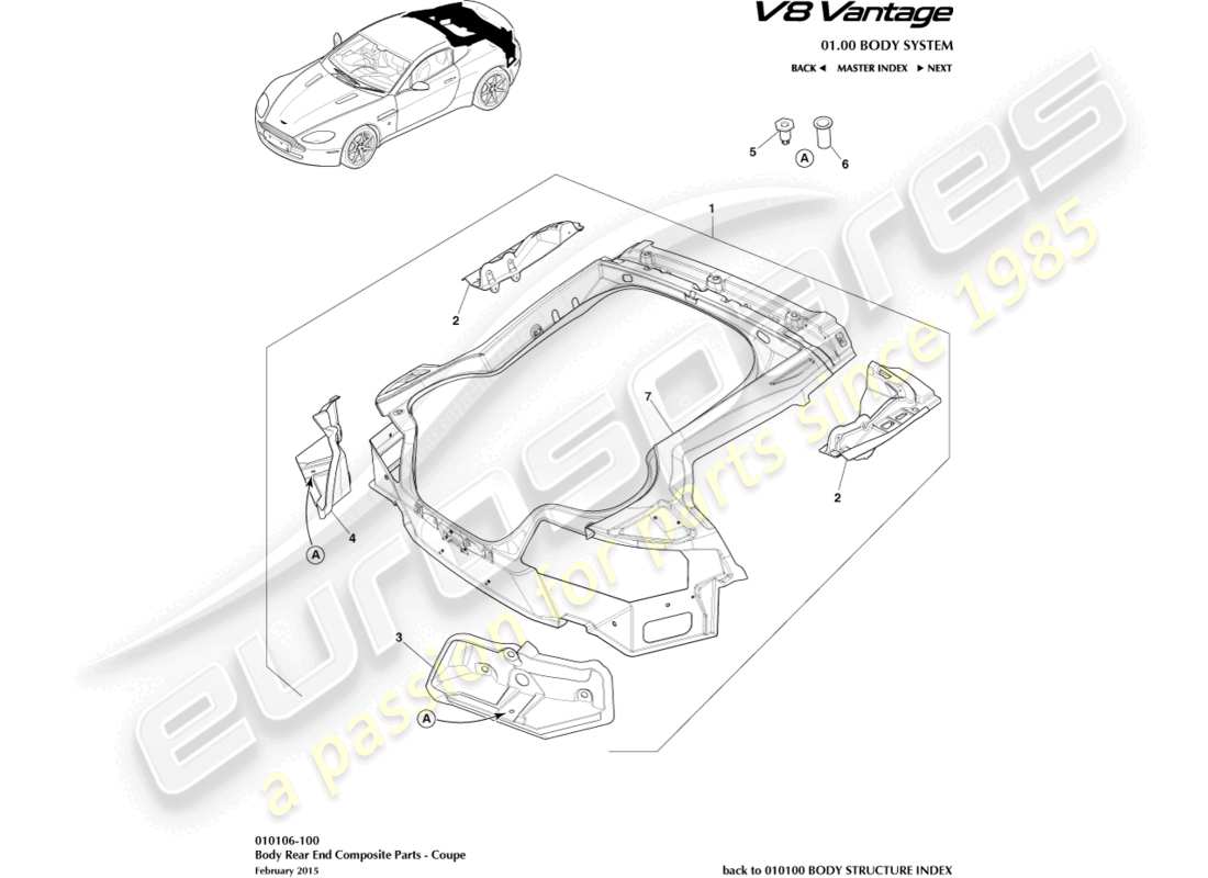 aston martin v8 vantage (2017) body rear end composite, coupe part diagram