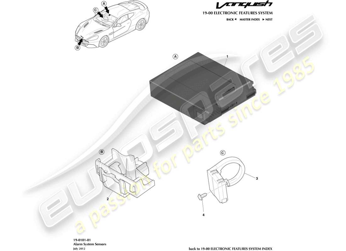 aston martin vanquish (2015) alarm sensors part diagram